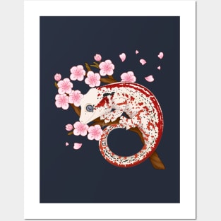 Red Stripe Gargoyle Gecko With Sakura Flowers Posters and Art